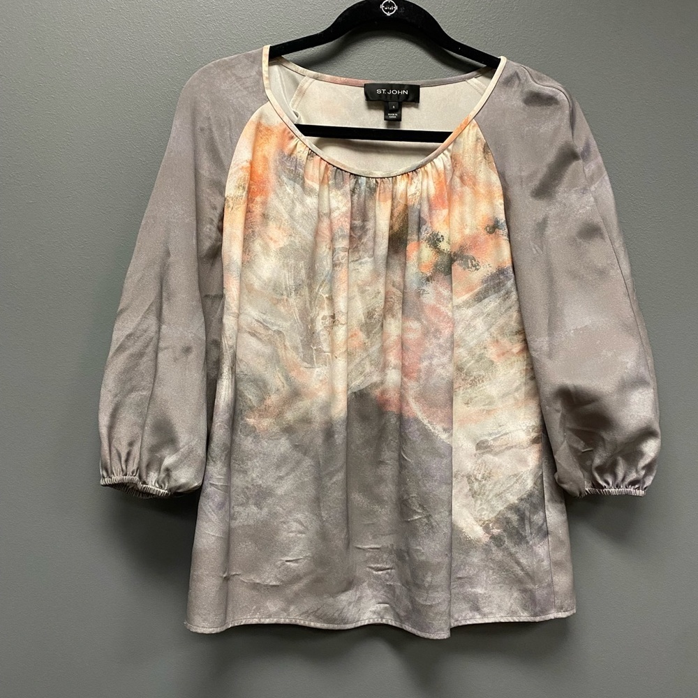 ST JOHN Pastel Watercolor Silk Blouse Size 6